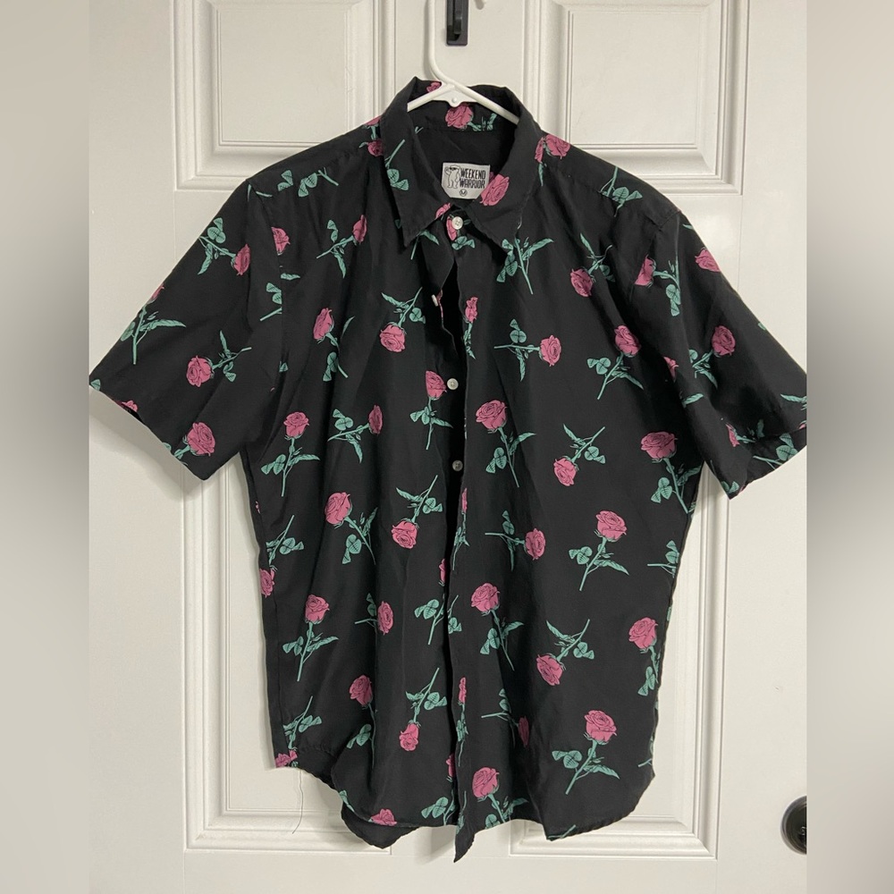 1- WEEKEND WARRIOR Black Floral Button Up Shirt